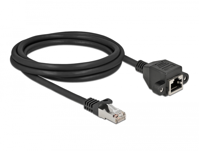 Netzwerk Verlängerungskabel S/FTP RJ45 Stecker zu RJ45 Buchse Cat.6A 2 m schwarz, Delock® [87002]