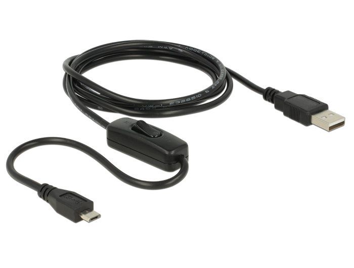 Ladekabel USB 2.0 Typ-A Stecker an USB 2.0 Micro-B Stecker mit Schalter für Raspberry Pi 1,5 m, Delock® [84803]