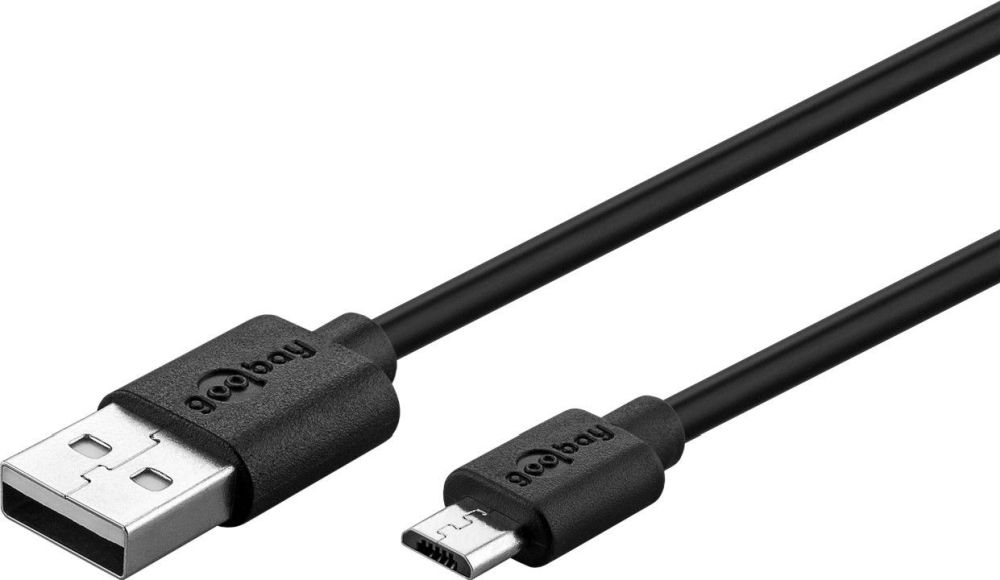 USB-Ladegerät, 1 Port, 1A, flache Bauform, inkl. Anschlusskabel USB Stecker A an Stecker Mirco B, schwarz, 1m