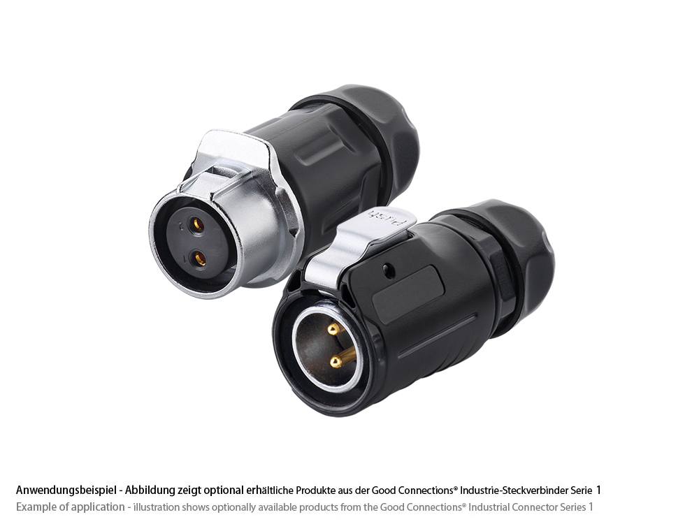 Industrie-Steckverbinder S1 - Power (2-Pin) Buchsenstecker mit Klick-Arretierung, Lötanschluss, M20, IP65/67, Good Connections®