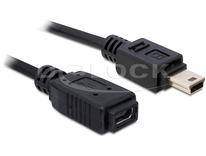 USB 2.0 Verlängerung Stecker Mini B an Buchse Mini B, schwarz, 1m, Delock® [82667]