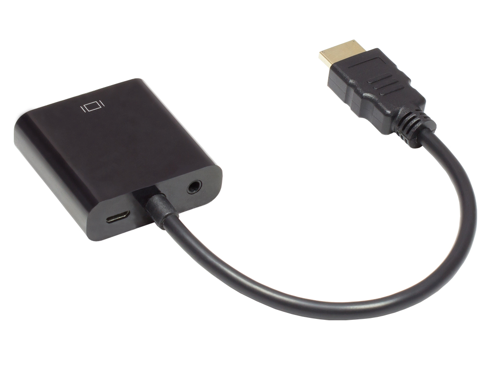 Adapter HDMI zu VGA, HDMI Stecker an VGA Buchse, 3,5 mm Stereo-Buchse, USB Micro B Buchse, schwarz, Good Connections®