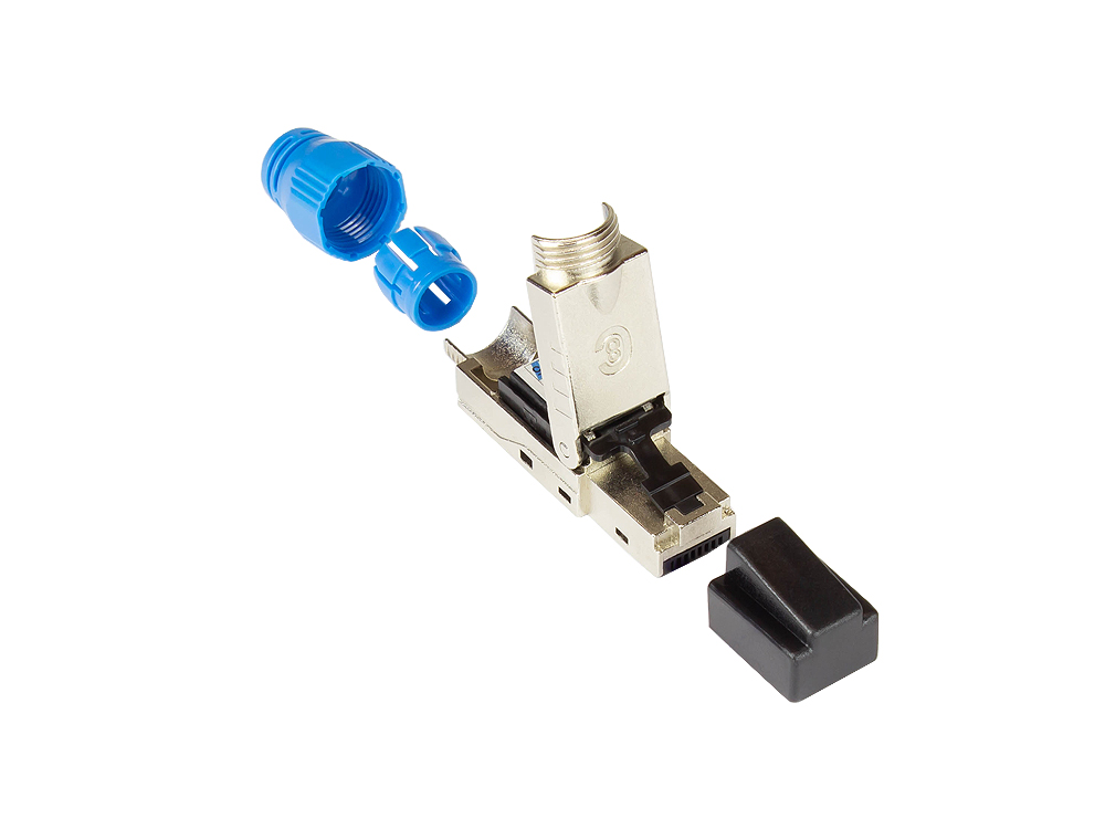 RJ45 Stecker Cat. 8.1, werkzeuglos / feldkonfektionierbar, STP geschirmt, Metall, Good Connections®