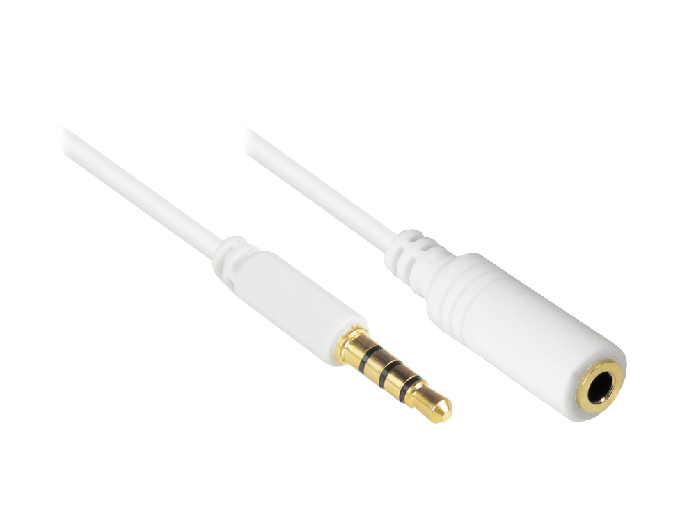 Klinkenverlängerung 3,5mm, Stecker an Buchse (4polig), vergoldete Kontakte, CU, weiß, 5m, Good Connections®