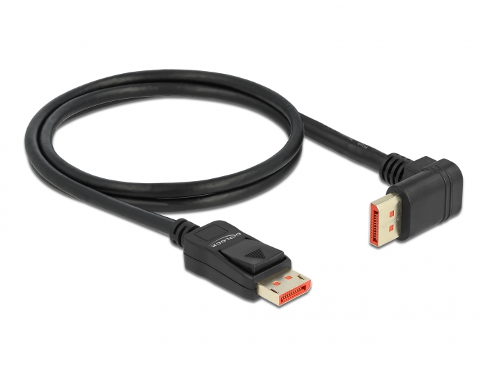 DisplayPort Kabel Stecker gerade zu Stecker 90° oben gewinkelt 8K 60 Hz, schwarz, 1 m, Delock® [87054]