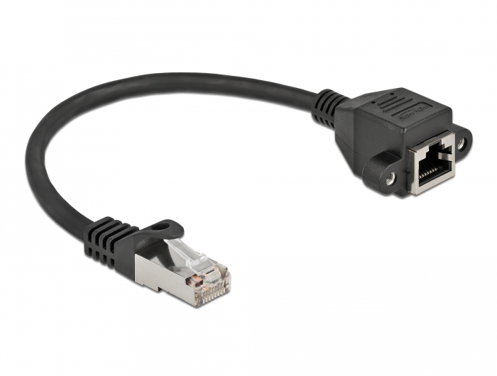 Netzwerk Verlängerungskabel S/FTP RJ45 Stecker zu RJ45 Buchse Cat.6A 25 cm schwarz, Delock® [86998]