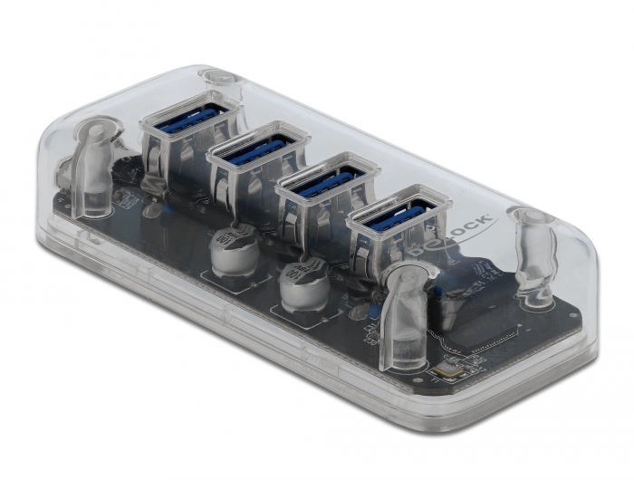 Externer USB 3.0 Hub mit 4 Ports transparent , Delock® [64087]