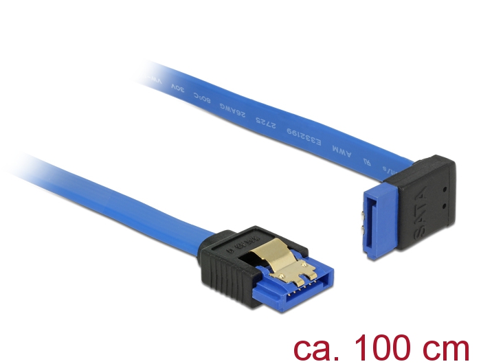 Kabel SATA 6 Gb/s Buchse gerade an SATA Buchse oben gewinkelt, mit Goldclips, blau, 1m, Delock® [84999]