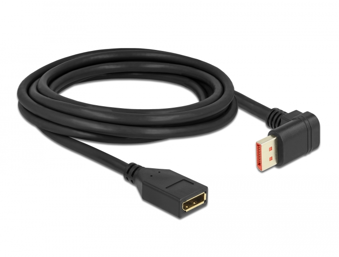 DisplayPort Verlängerungskabel Stecker 90° unten gewinkelt zu Buchse 8K 60 Hz, schwarz, 3 m, Delock® [87093]