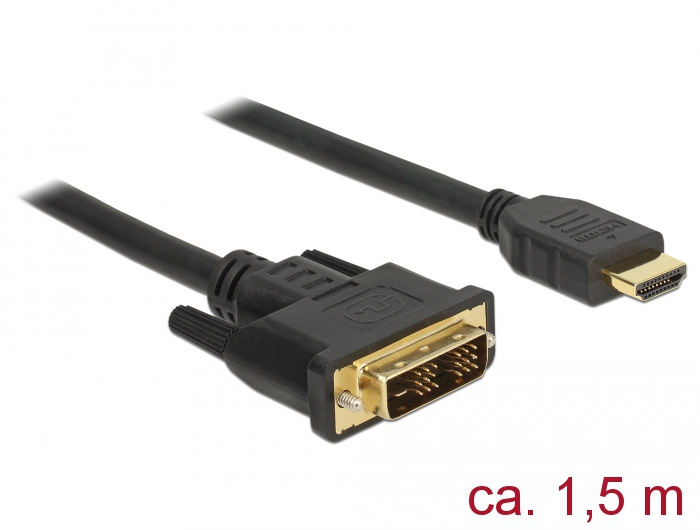 Kabel DVI 18+1 Stecker an HDMI-A Stecker, schwarz, 1,5m, Delock® [85583]