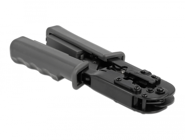Crimpzange mit Abisolierer und Netzwerktester für 8P (RJ45), 6P (RJ12/11) oder 4P (RJ10) Stecker, Delock® [90510]