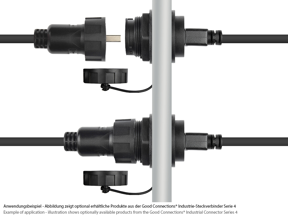 Industrie-Steckverbinder S4 - USB 2.0 Kabel, Stecker A an Einbaubuchse A, Kabelverschraubung beidseitig, Bajonett, IP67, schwarz, 1m, Good Connections