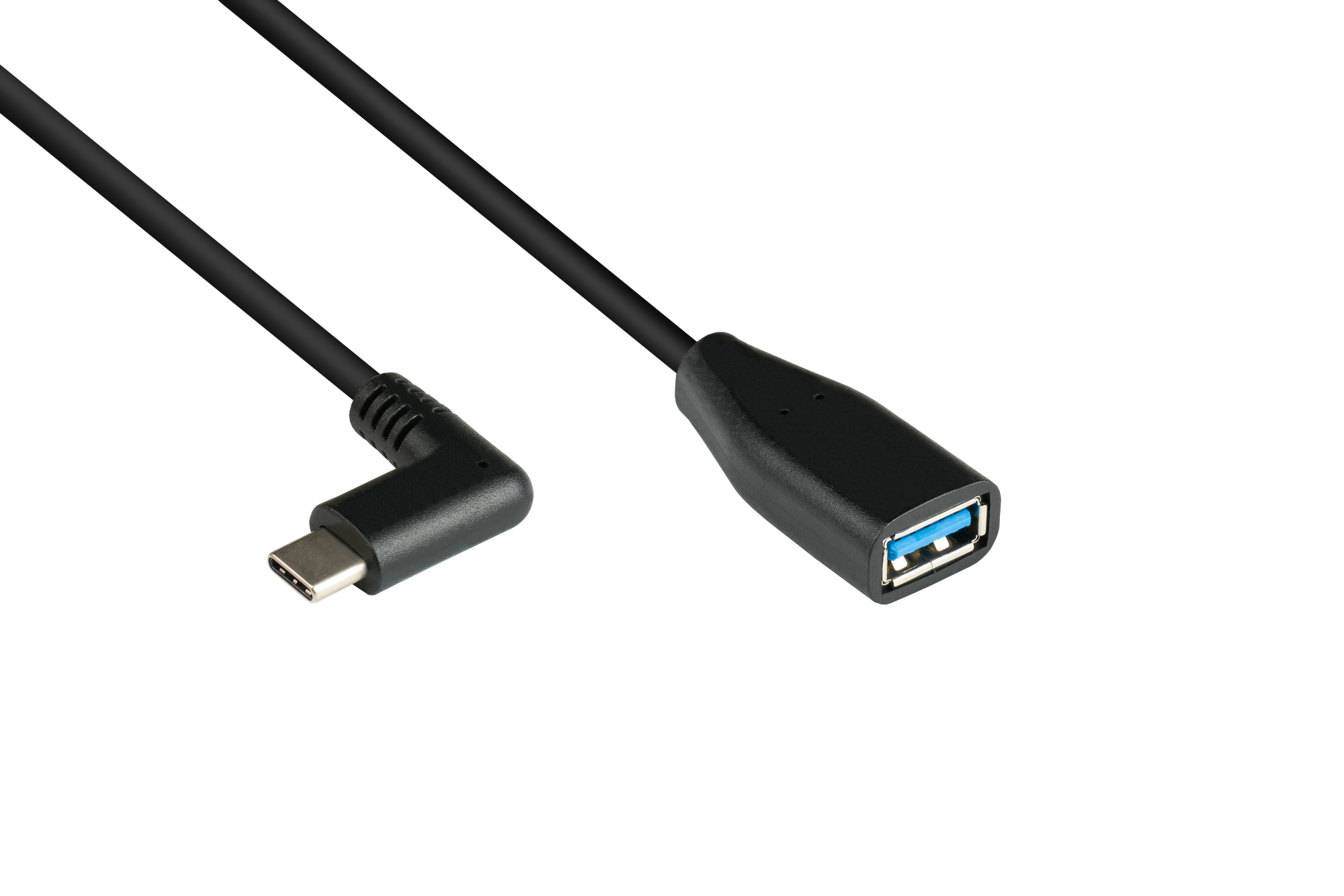 Adapterkabel USB 3.2 Gen.1 / USB 3.0 OTG (On-the-go), USB-C™ Stecker seitlich gewinkelt an USB A Buchse, schwarz, 0,1m, Good Connections®