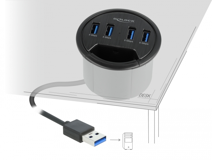 4 Port Tisch-Hub mit 4 x SuperSpeed USB Typ-A Port, Delock® [64153]