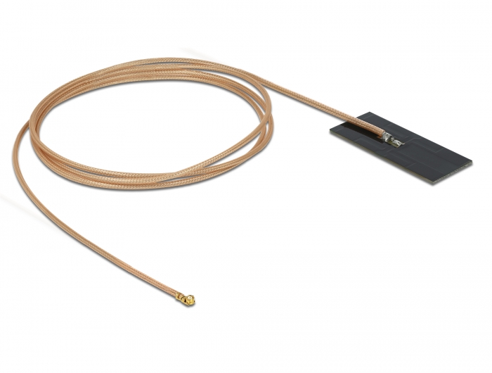 WLAN 802.11 ac/ax/a/h/b/g/n Antenne, MHF® I Stecker, 0,5-1,2dBi, RG-178, 1m, PCB intern, Klebemontage, Delock® [12609]