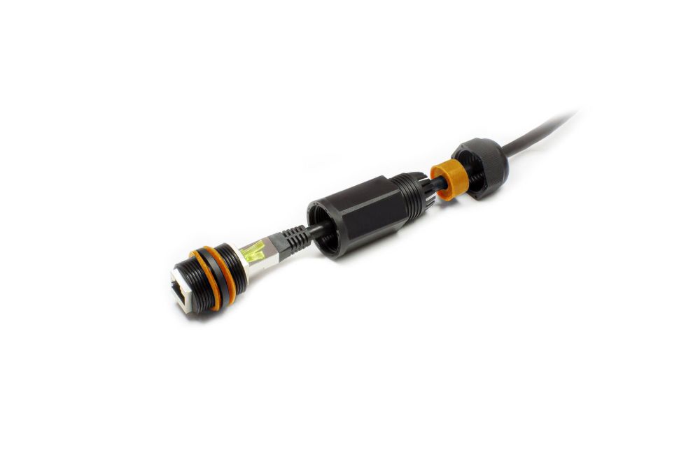 Patchkabelkupplung, Outdoor (IP67), Cat. 6A, RJ45, vollgeschirmt, schwarz, Good Connections®