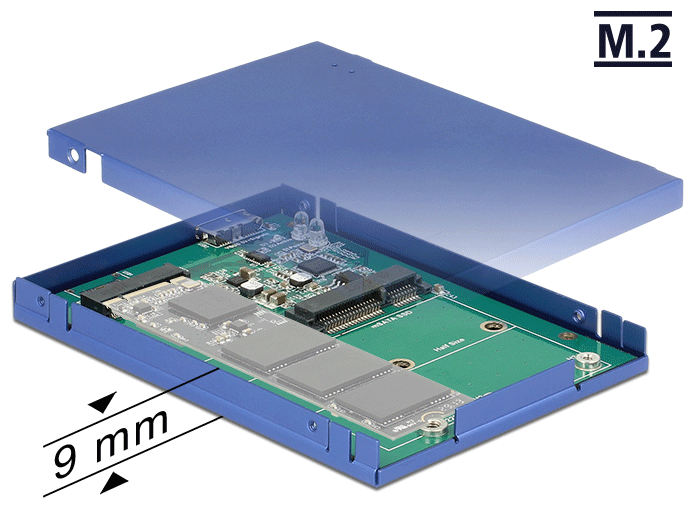 2,5" Konverter USB 3.1 Micro-B Buchse an M.2 / mSATA mit Gehäuse, Delock® [62731]