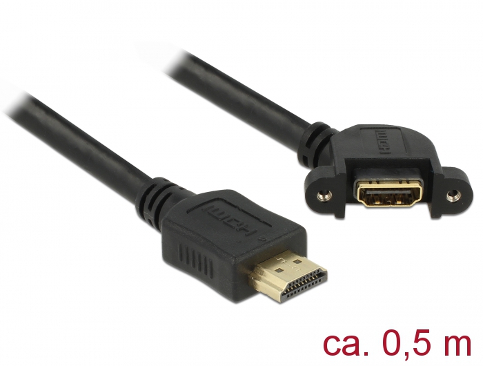 Kabel HDMI-A Stecker an HDMI-A Buchse zum Einbau, 110° gewinkelt, 4K 30 Hz, schwarz, 0,5 m, Delock® [85467]