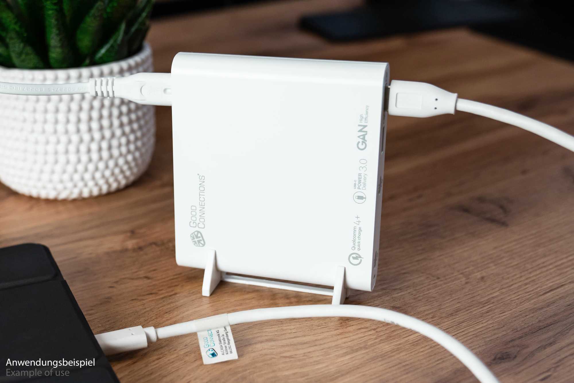 USB-Desktop-Schnellladestation 120W mit GaN-Technologie, 4-Port (2x USB-C™ und 2x USB-A), PD 3.0, QC 4+, weiß, Good Connections®