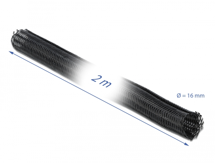 Geflechtschlauch selbstschließend 2 m x 16 mm schwarz, Delock® [18854]