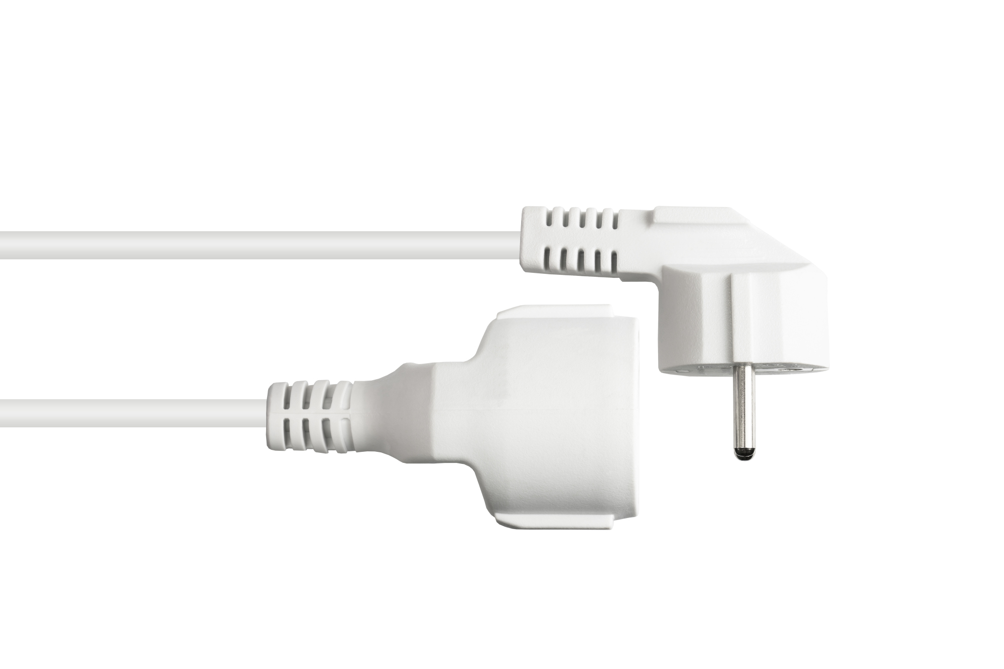 Verlängerung Schutzkontakt-Stecker Typ E+F (CEE 7/7, gewinkelt) an Buchse Typ F (CEE 7/3, gerade), weiß, 1,50 mm², 3 m, Good Connections®