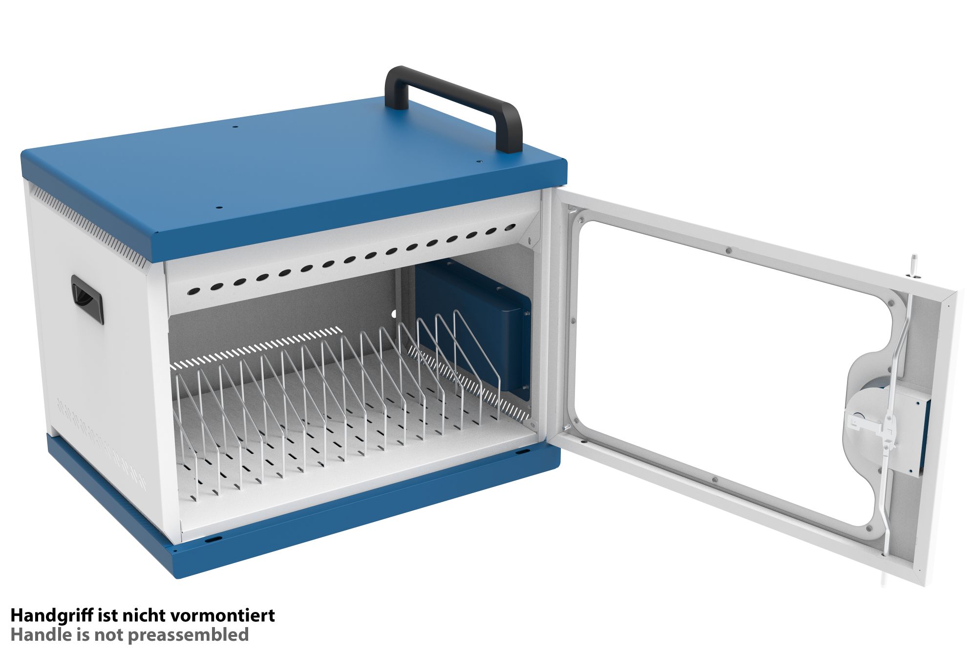 Good Connections® GEMMA N16 Notebook-Ladeschrank/-wagen für 16 Geräte, Schutzkontaktbuchsen, weiß/blau