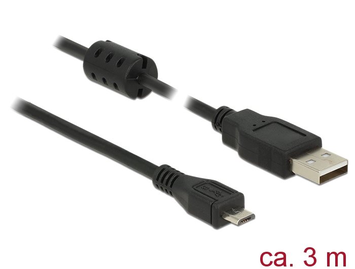 USB Kabel 2.0 Typ-A Stecker an USB 2.0 Micro-B Stecker, schwarz, 3,0m, Delock® [84909]