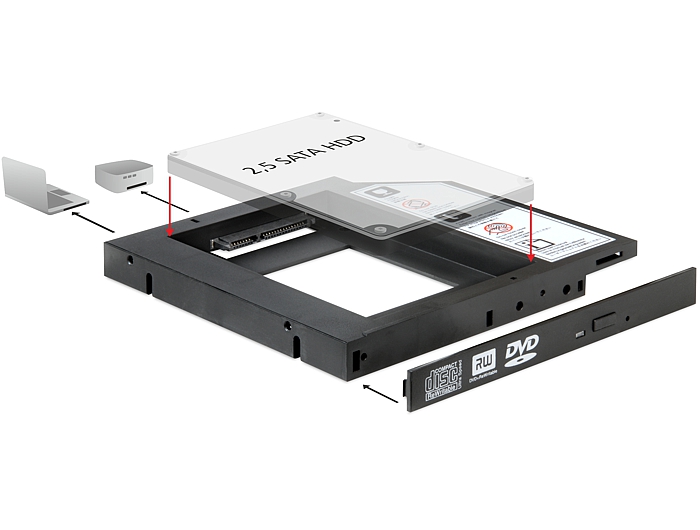 Slim SATA 5.25" Einbaurahmen für 1x 2.5" SATA HDD bis 12,5 mm, Delock® [61993]