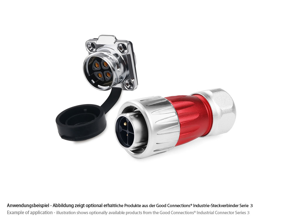 Industrie-Steckverbinder S3 - Power (4-Pin) Stecker mit Kabelverschraubung, Lötanschluss, Metall, M20, Bajonett, IP65/67, Good Connections®