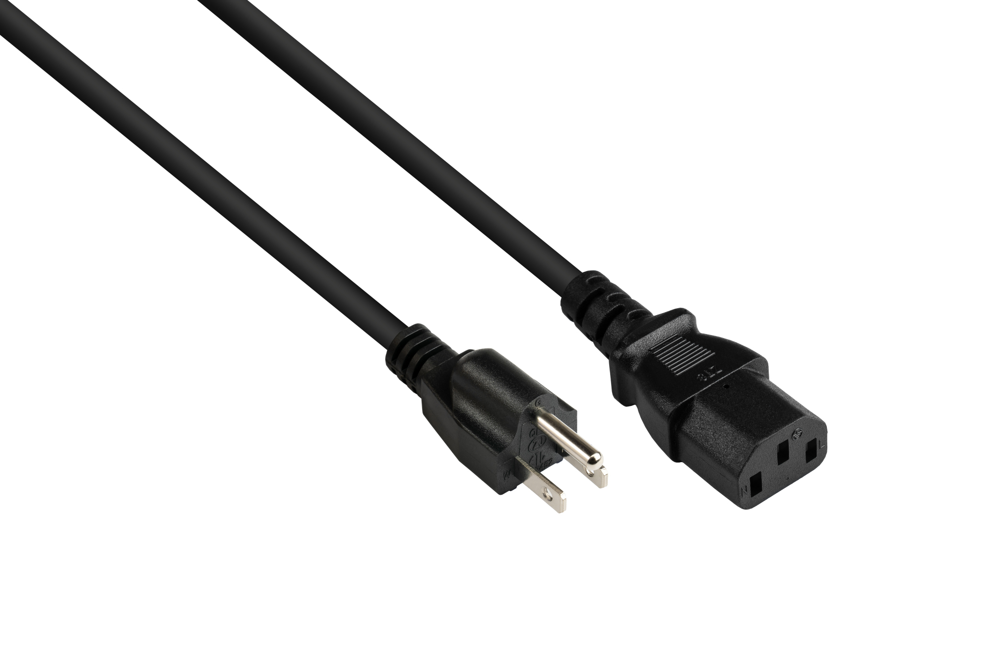 Netzkabel Amerika/USA Netz-Stecker Typ B (NEMA 5-15P) an C13 (gerade), UL, schwarz, AWG18, 1,8 m, Good Connections®