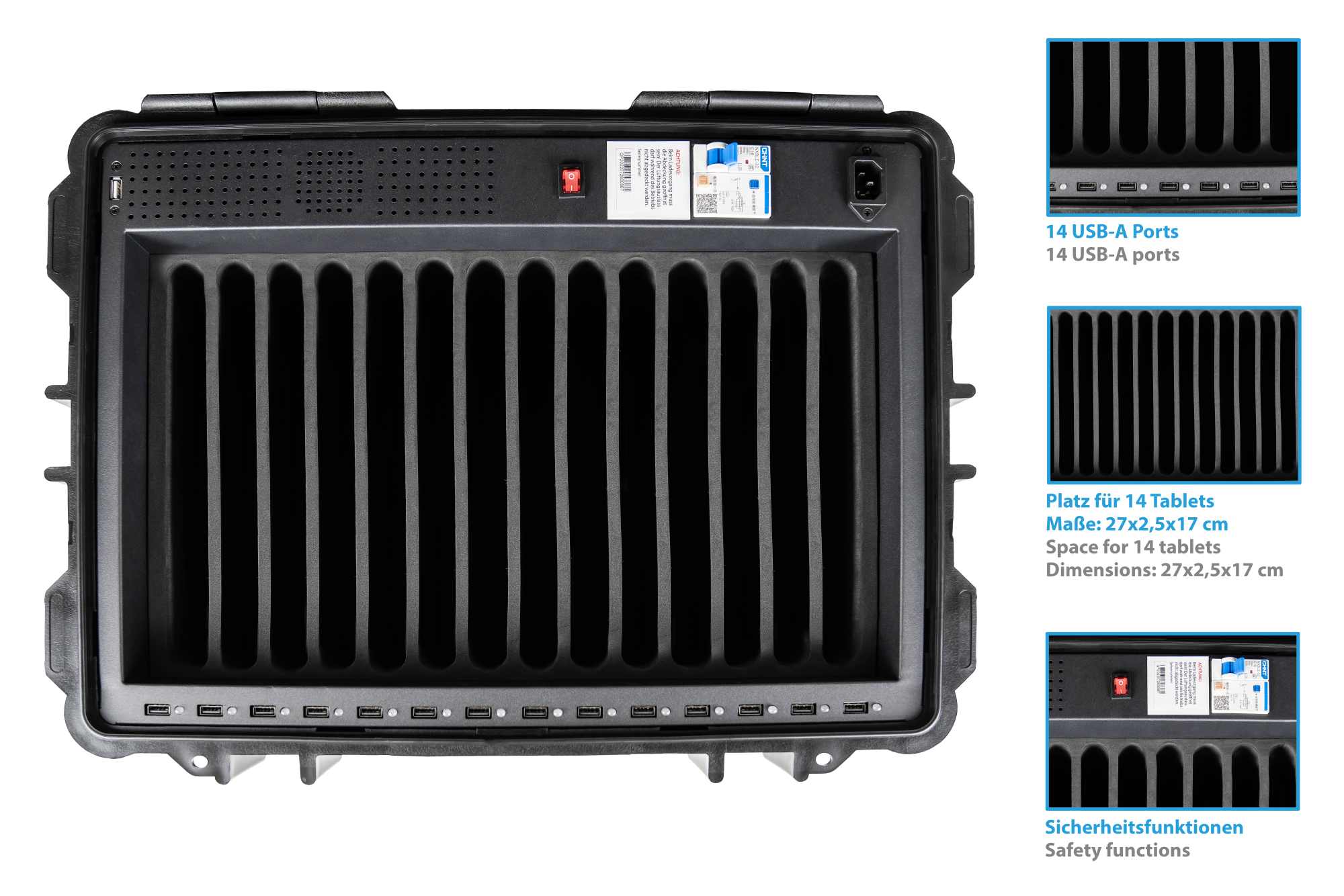 Good Connections® ATON4 T14S Tablet-Ladetrolley, USB-A Ausführung, Sync-Funktion, spritzwassergeschützt, schwarz