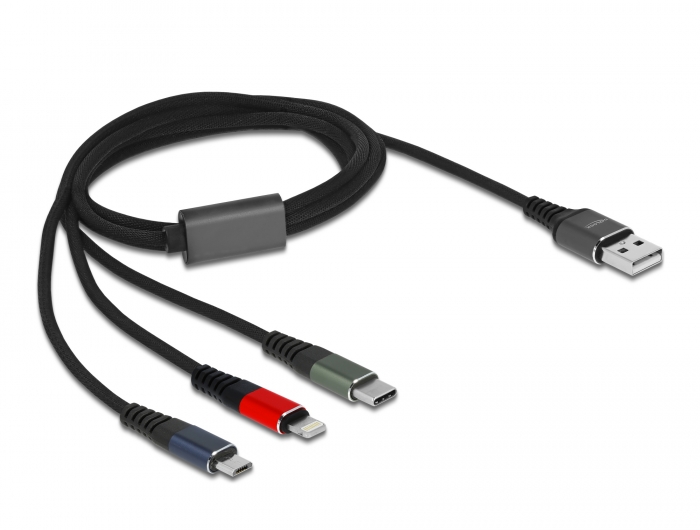 USB Ladekabel 3 in 1 für Lightning™ / Micro USB / USB Type-C™ 1 m 3-farbig, Delock® [87277]