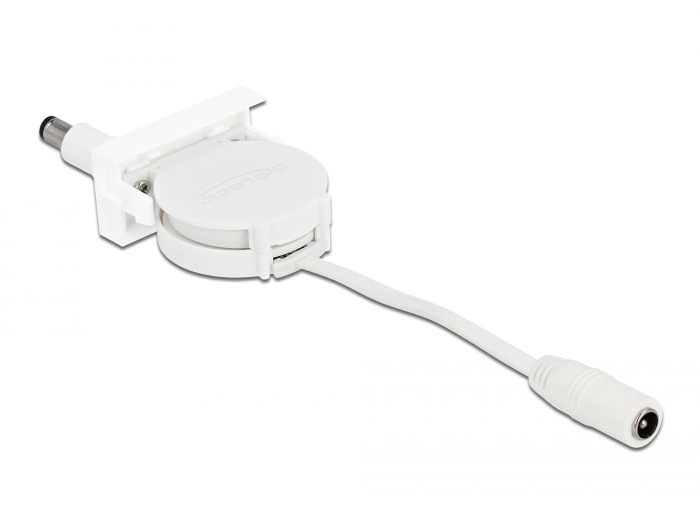 Easy 45 Modul Power Ausrollkabel DC 5,5 x 2,1 mm Buchse / Stecker weiß, Delock® [81377]