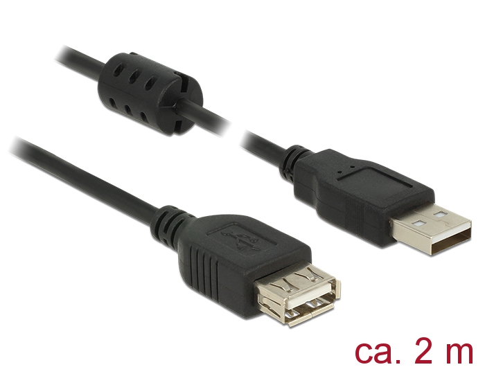 Verlängerungskabel USB 2.0 Typ-A Stecker an USB 2.0 Typ-A Buchse, schwarz, 2,0m, Delock® [84885]