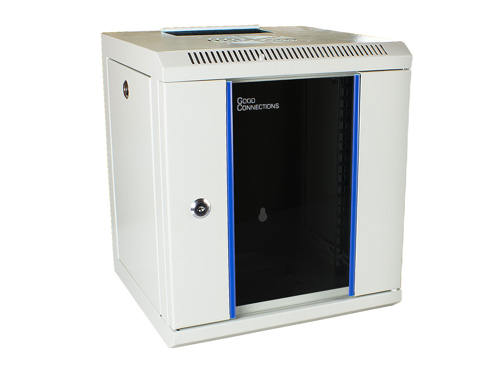 10" Wandgehäuse, 6HE, lichtgrau (RAL7035), 312 x 300mm, fertig montiert, Good Connections®