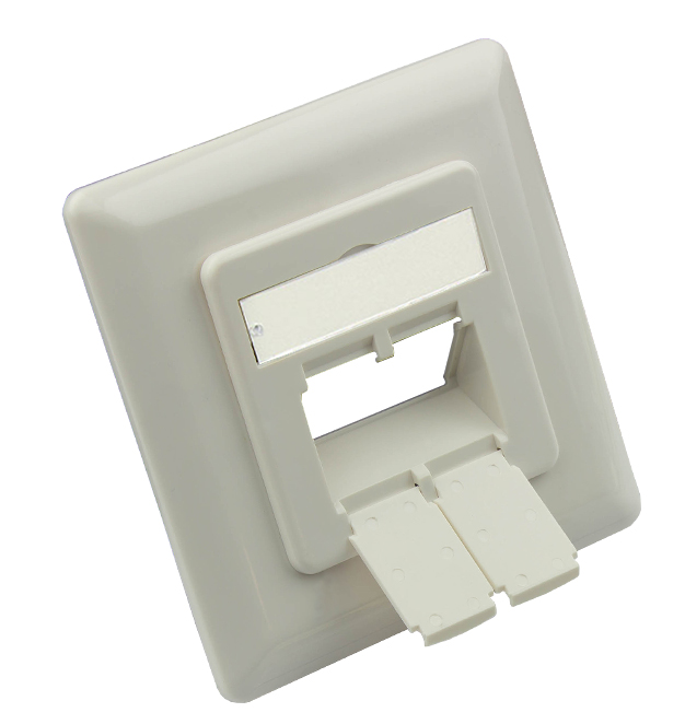 Zentralstück 50x50mm inkl. Abdeckrahmen 80x80mm für Netzwerkdosen, signalweiß RAL9003, Good Connections®