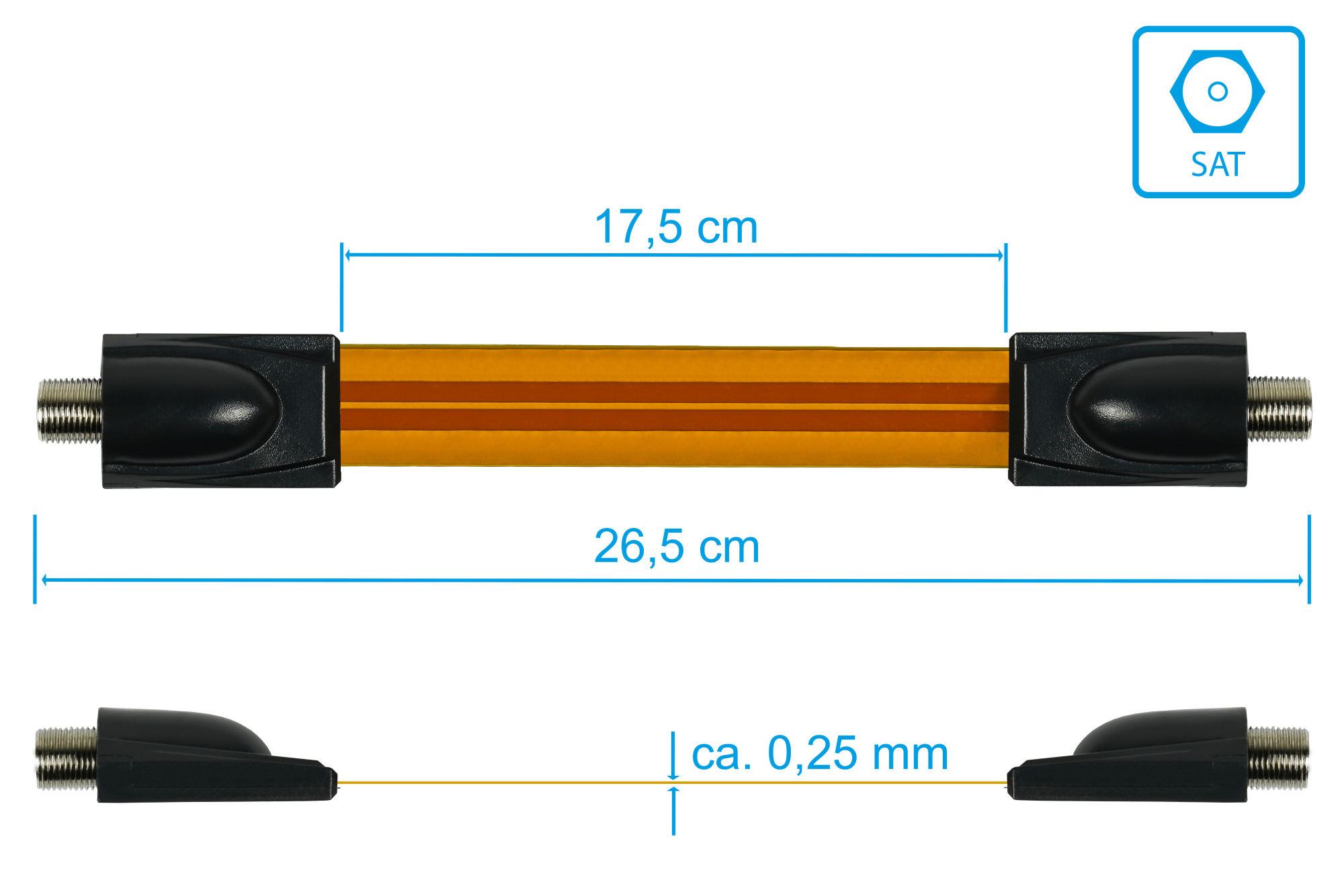 SAT Fensterdurchführung High-Quality, Gesamtlänge inkl. Stecker 26,5cm, flexible Länge 17,5cm, transparent, Good Connections®