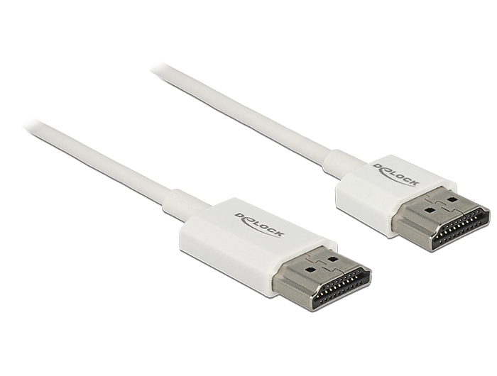 Kabel High Speed HDMI mit Ethernet, Stecker A an Stecker A, 3D, 4K, AKTIV, Slim High Quality, weiß, 3m, Delock® [85138]