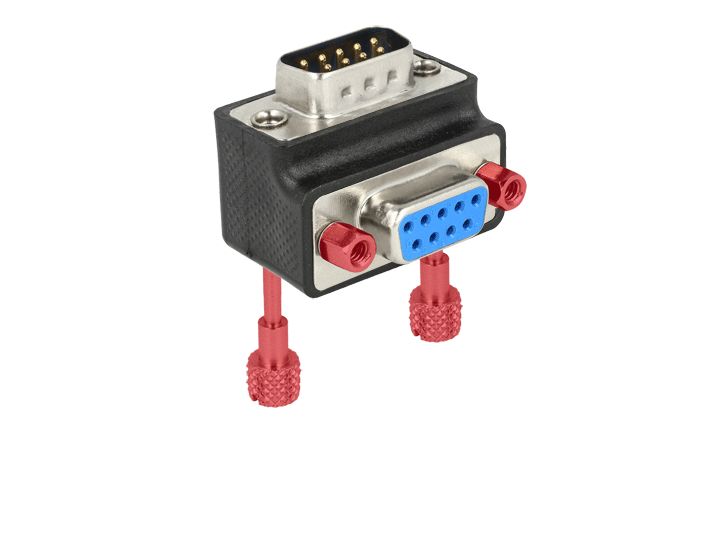 Adapter, Sub-D 9Pin Stecker an Buchse, 270° gewinkelt, Schraube/Mutter tauschbar, Delock® [65595]