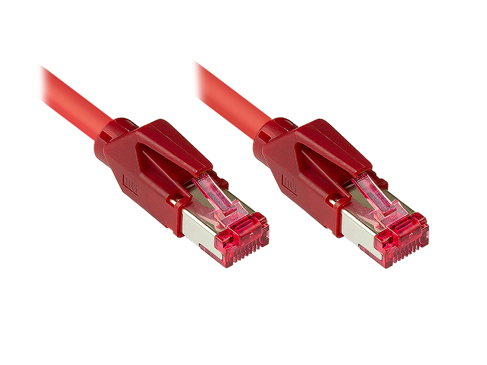Patchkabel mit Cat. 7 Draka UC900 Rohkabel (900MHz) und Hirose TM21 Stecker (250MHz) beidseitig, S/FTP, PiMF, halogenfrei (LSZH), KUPFER, rot, 10m