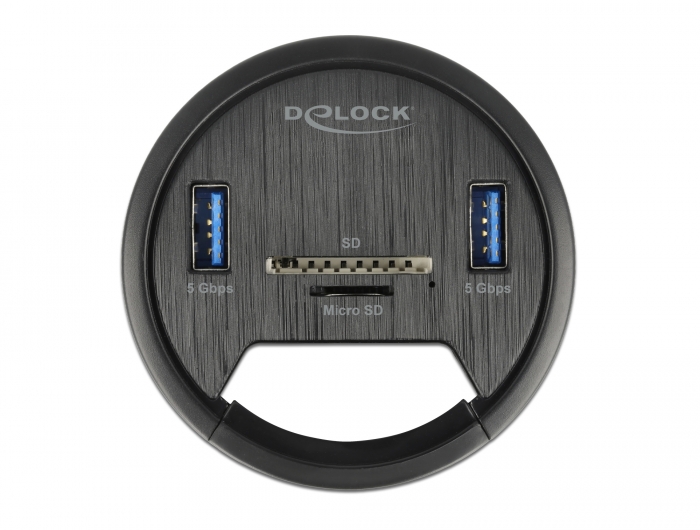 2 Port Tisch-Hub 2 x SuperSpeed USB Typ-A und Card Reader für SD und Micro, Delock® [64152]