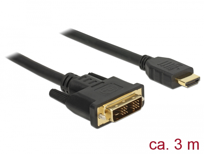 Kabel DVI 18+1 Stecker an HDMI-A Stecker, schwarz, 3m, Delock® [85585]