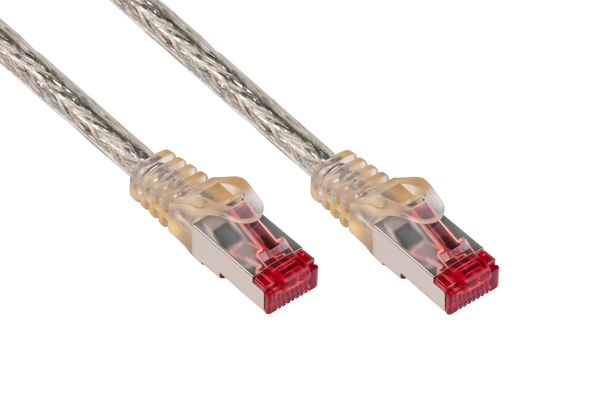 RNS® Patchkabel mit Rastnasenschutz, Cat. 6, S/FTP, PiMF, PVC, 250MHz, transparent, 0,15m, Good Connections®