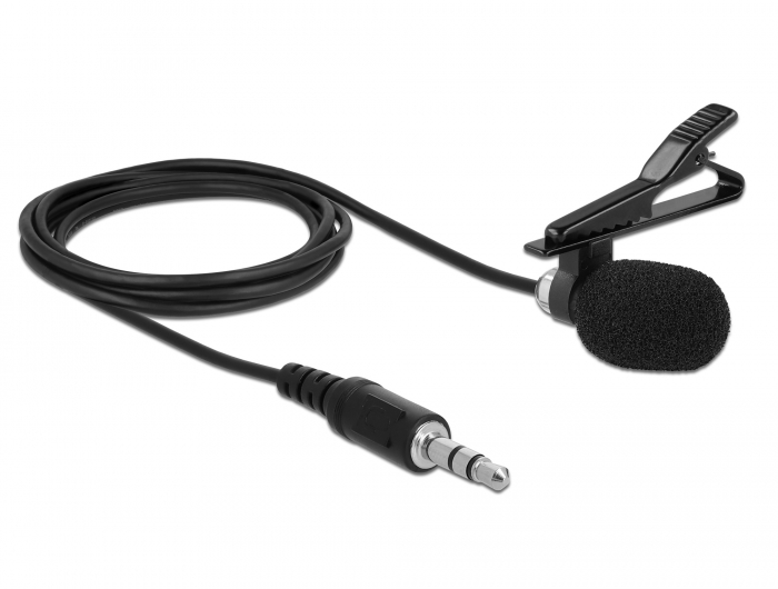 Krawatten Lavalier Mikrofon Omnidirektional mit Clip 3,5 mm Klinkenstecker 3 Pin + Adapterkabel für Smartphone und Tablet, Delock® [66279]