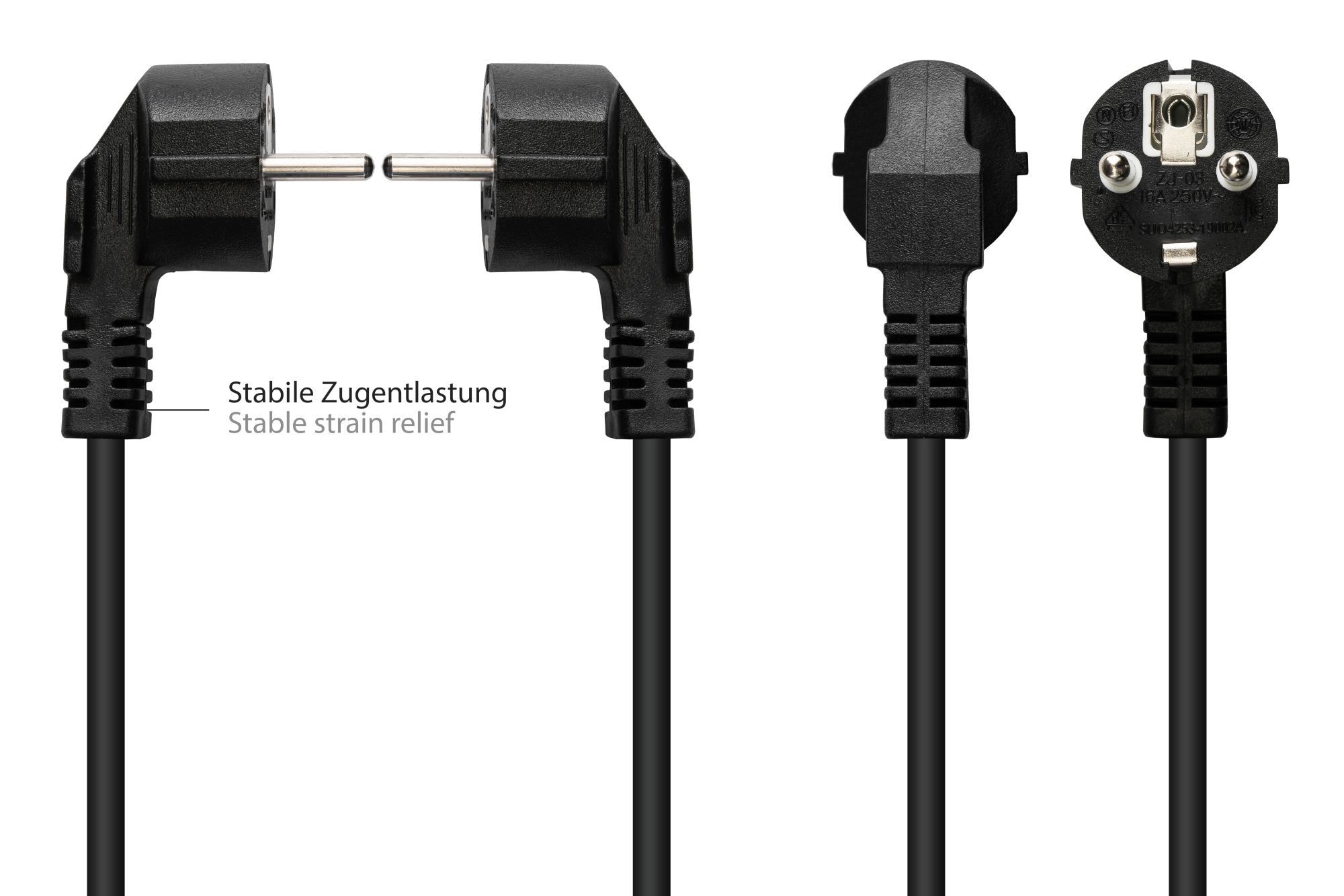 Netzkabel Schutzkontakt-Stecker Typ E+F (CEE 7/7, gewinkelt) an C13 (gerade), schwarz, 0,75 mm², 0,5 m, Good Connections®