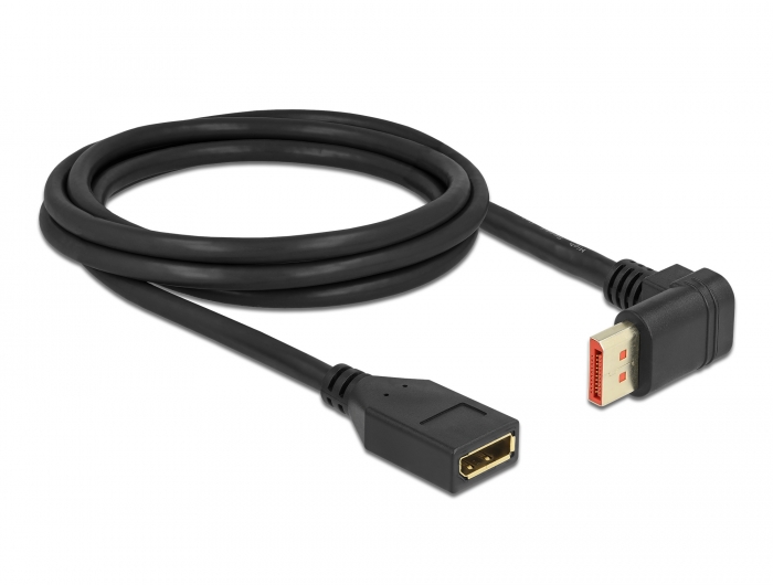 DisplayPort Verlängerungskabel Stecker 90° oben gewinkelt zu Buchse 8K 60 Hz, schwarz, 2 m, Delock® [87081]
