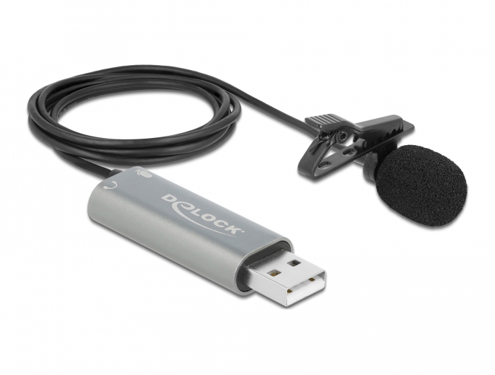 USB Krawatten Lavalier Mikrofon Omnidirektional 24 Bit / 192 kHz mit Clip und 3,5 mm Stereoklinken-Kopfhöreranschluss, Delock® [66638]