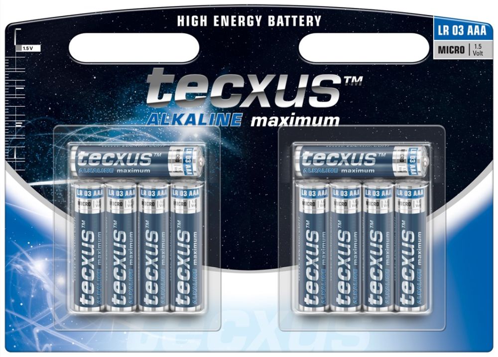 Tecxus® Batterie (High Energy) Alkali Micro LR 03 (AAA) 1,5V, 8er Pack in Blister (2 for free)