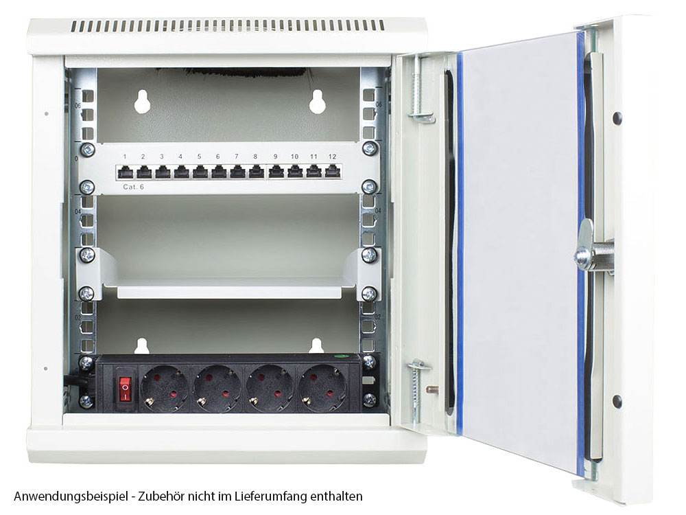 10" Wandgehäuse, 9HE, lichtgrau (RAL7035), 312 x 300mm, fertig montiert, Good Connections®