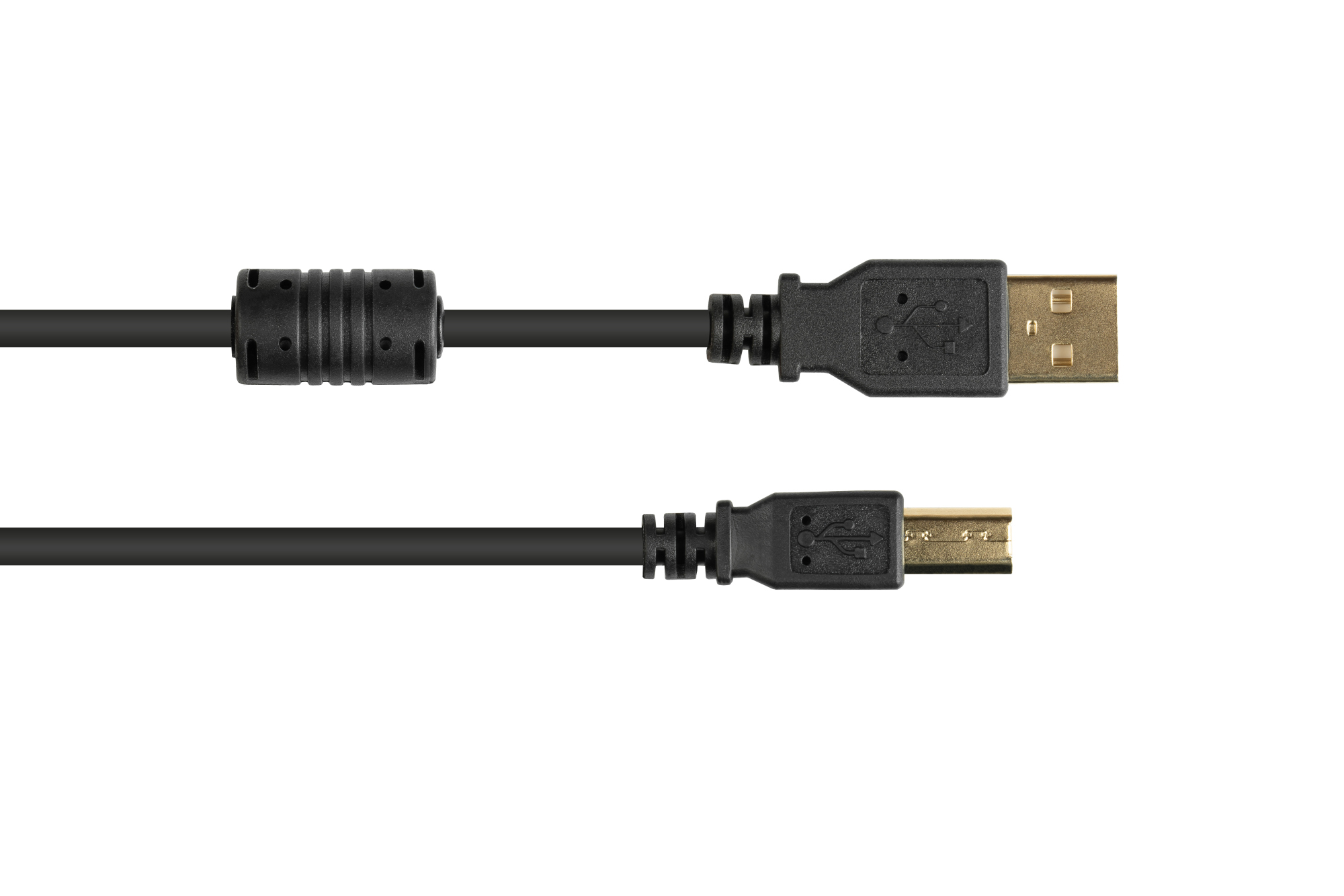 Anschlusskabel USB 2.0 Stecker A an Stecker B, mit Ferritkern, vergoldet, schwarz, 5m, Good Connections®